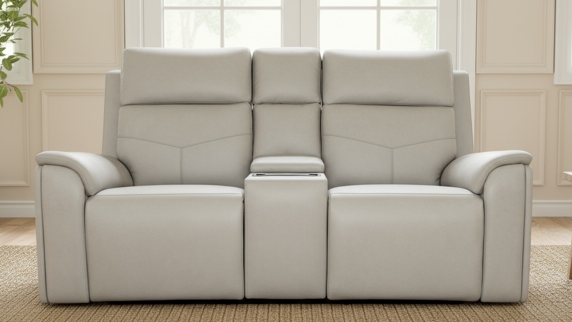 Sofá doble reclinable Cougar Dove Gray P5 con consola