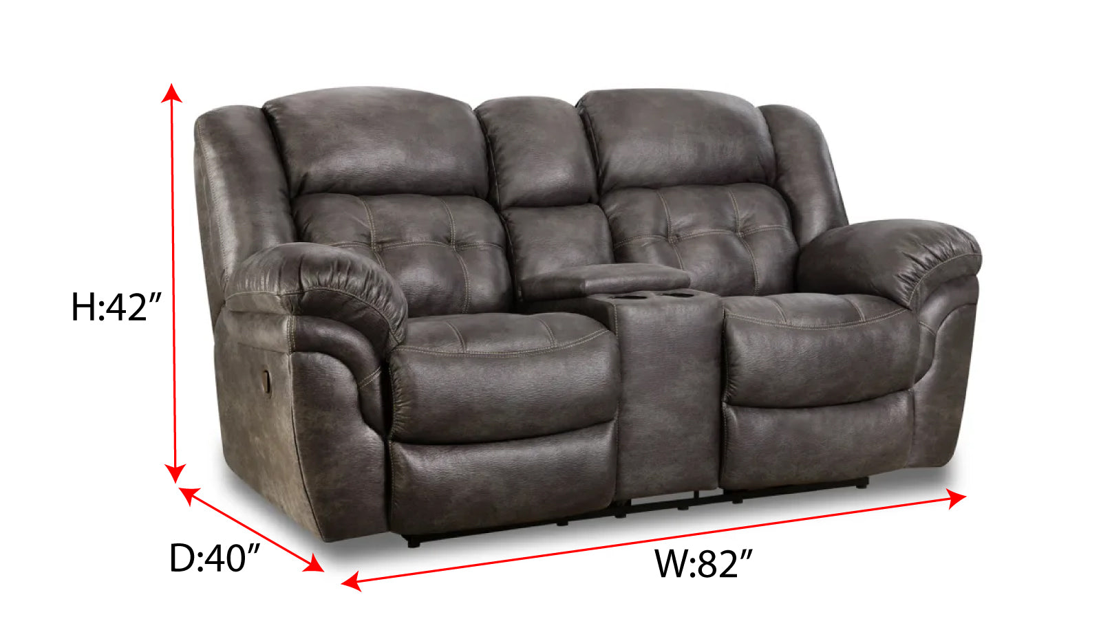Sofá de dos plazas reclinable eléctrico Marcelina Charcoal P1 con consola