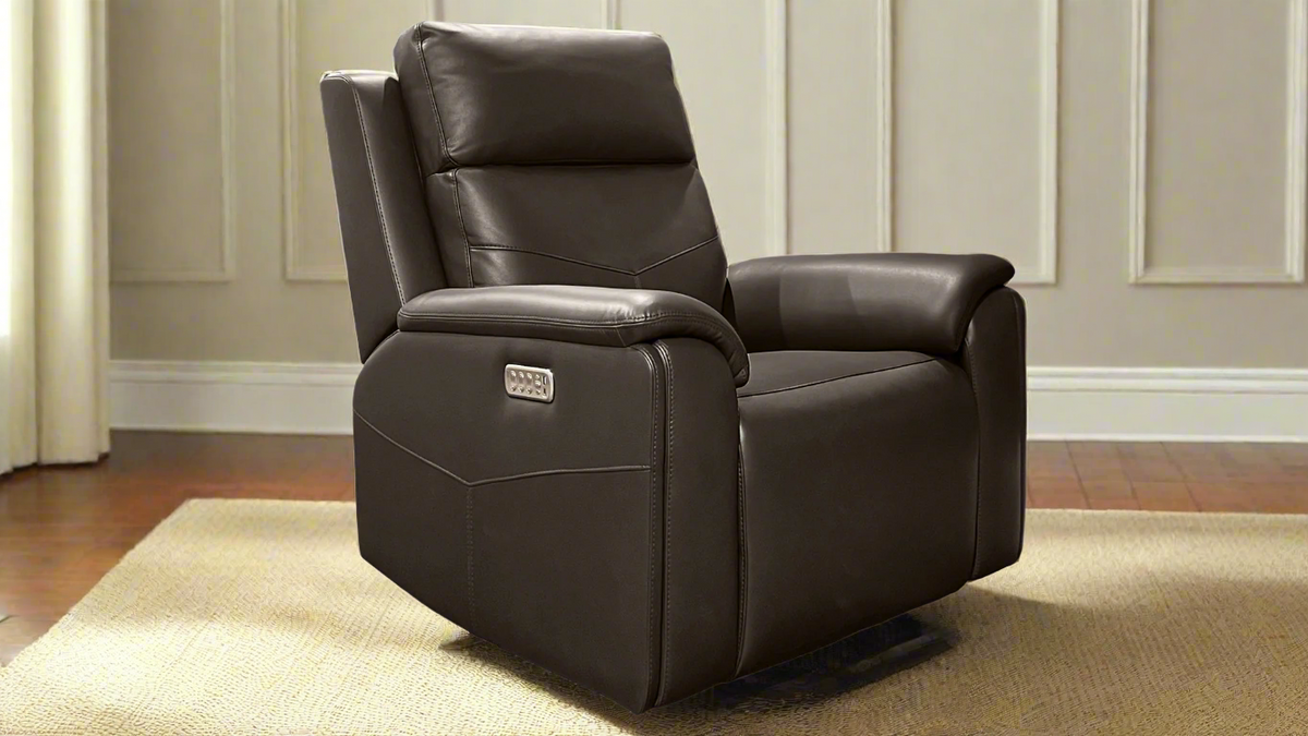 Cougar Dark Brown Power Swivel Glider Recliner – Performance Fabric Upholstered Living Room Chair with Heat & Massage | Gallery Furniture