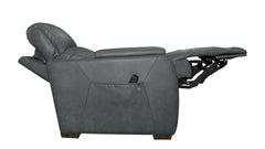 A dark gray leather recliner chair shown in a side profile with the footrest extended, isolated on a white background.