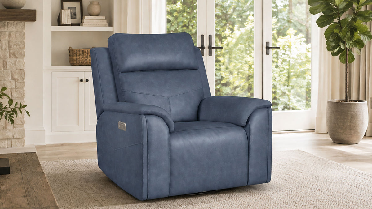 Cougar Admiral Blue Power Swivel Glider Recliner | Flexsteel