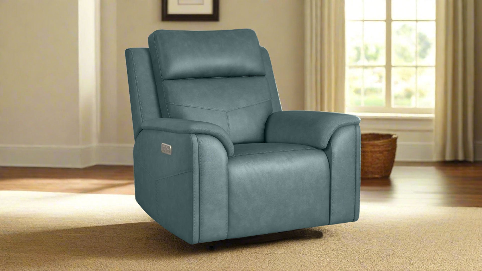 Sillón reclinable giratorio Cougar Admiral Blue Power – Sillón de salón tapizado en tejido de alta calidad con función de calor y masaje | Gallery Furniture