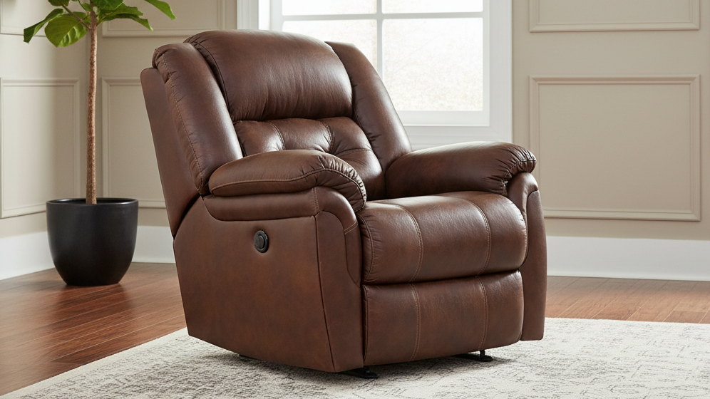 Sillón reclinable manual con balancín Marcelina Espresso – Sillón tapizado de salón fabricado en EE. UU. | Gallery Furniture