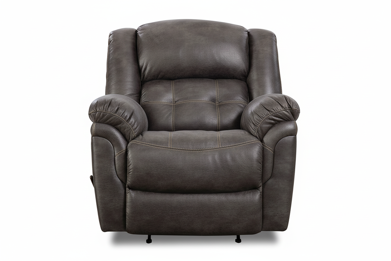 Sillón reclinable manual con balancín Marcelina en color carbón – Sillón tapizado para salón fabricado en EE. UU. | Gallery Furniture