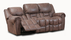 Brown leather reclining sofa on a white background