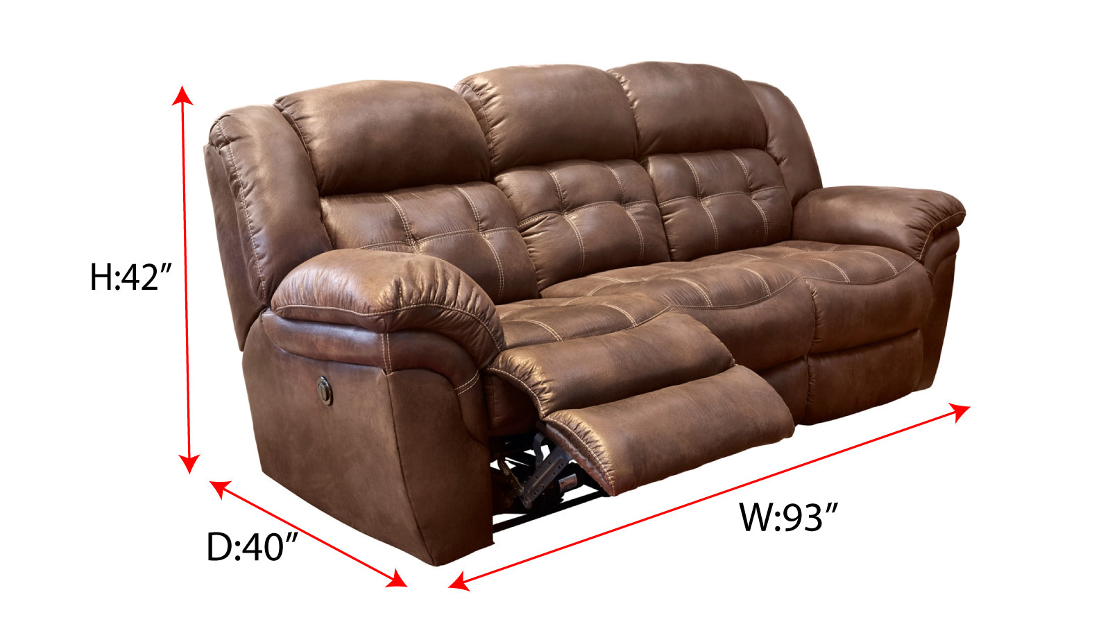 Marcelina Espresso Microfiber Sofa - Close-up Detail of Stitching and Fabric Texture and line measurments