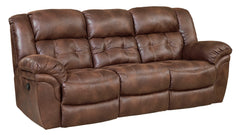 An espresso-colored power reclining sofa with padded arms and backrest, displayed against a white background.