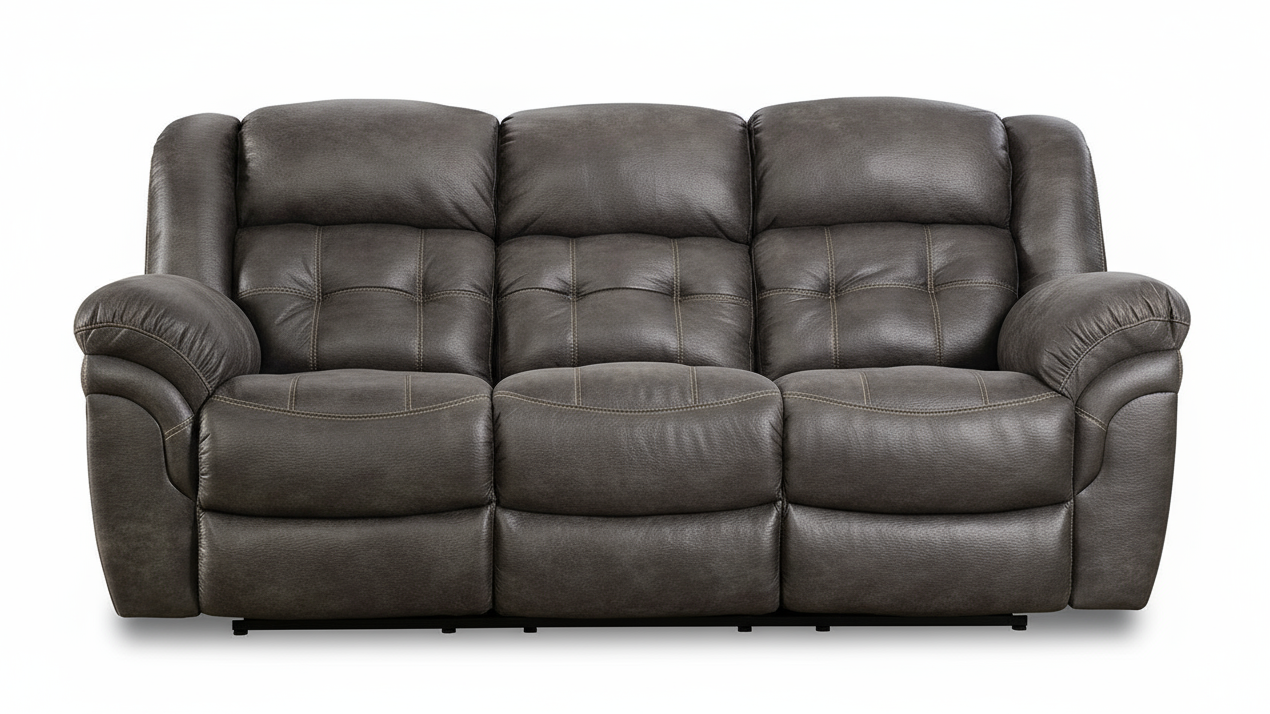 Gray leather sofa on a white background