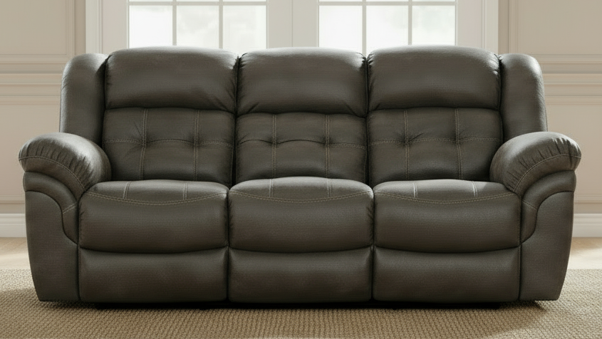 Brown leather sofa in a living room setting