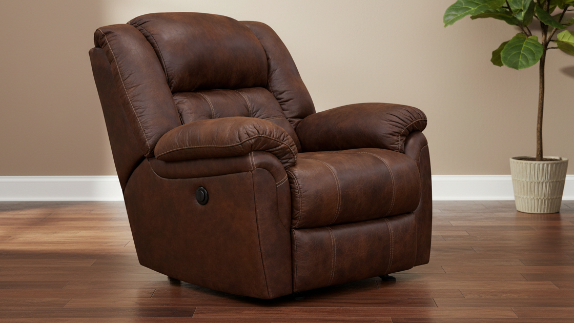 Sillón reclinable Marcelina Espresso Power Rocker: sillón tapizado para salón fabricado en EE. UU. | Gallery Furniture