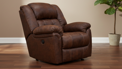 Sillón reclinable Marcelina Espresso Power Rocker: sillón tapizado para salón fabricado en EE. UU. | Gallery Furniture