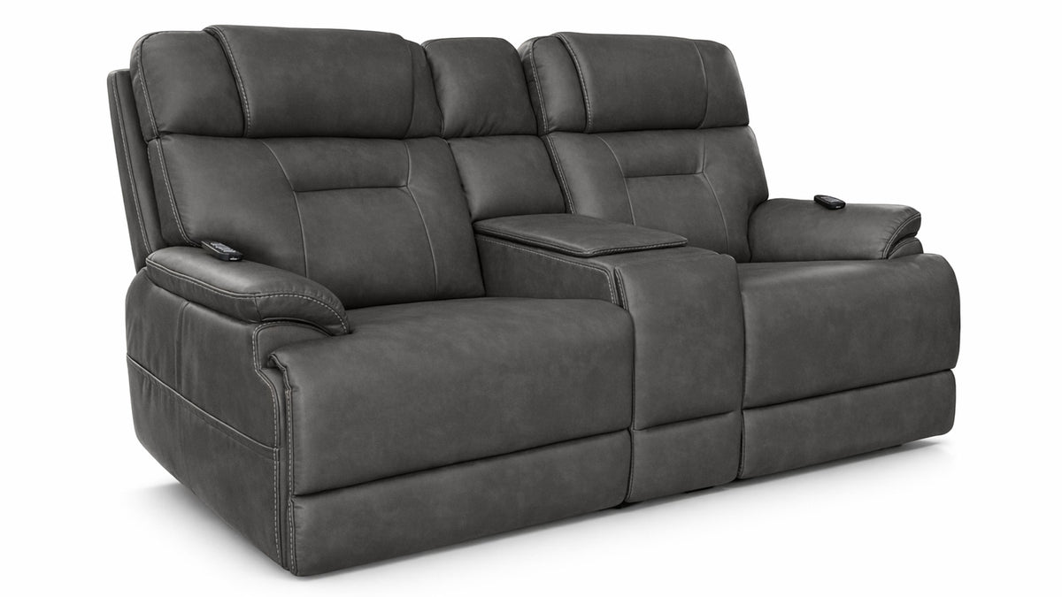 MacZcliner Dark Grey P6 3-Piece Power Reclining Lift Assist Loveseat with Console | Gallery Furniture