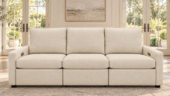 Solara Straw 3pc Power Reclining Sofa with Performance Fabric | Gallery Furniture