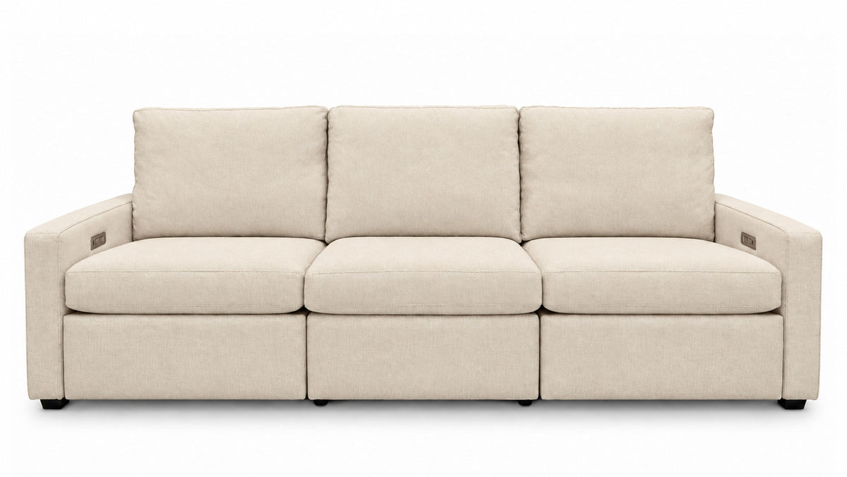 Solara Straw 3pc Power Reclining Sofa with Performance Fabric | Gallery Furniture