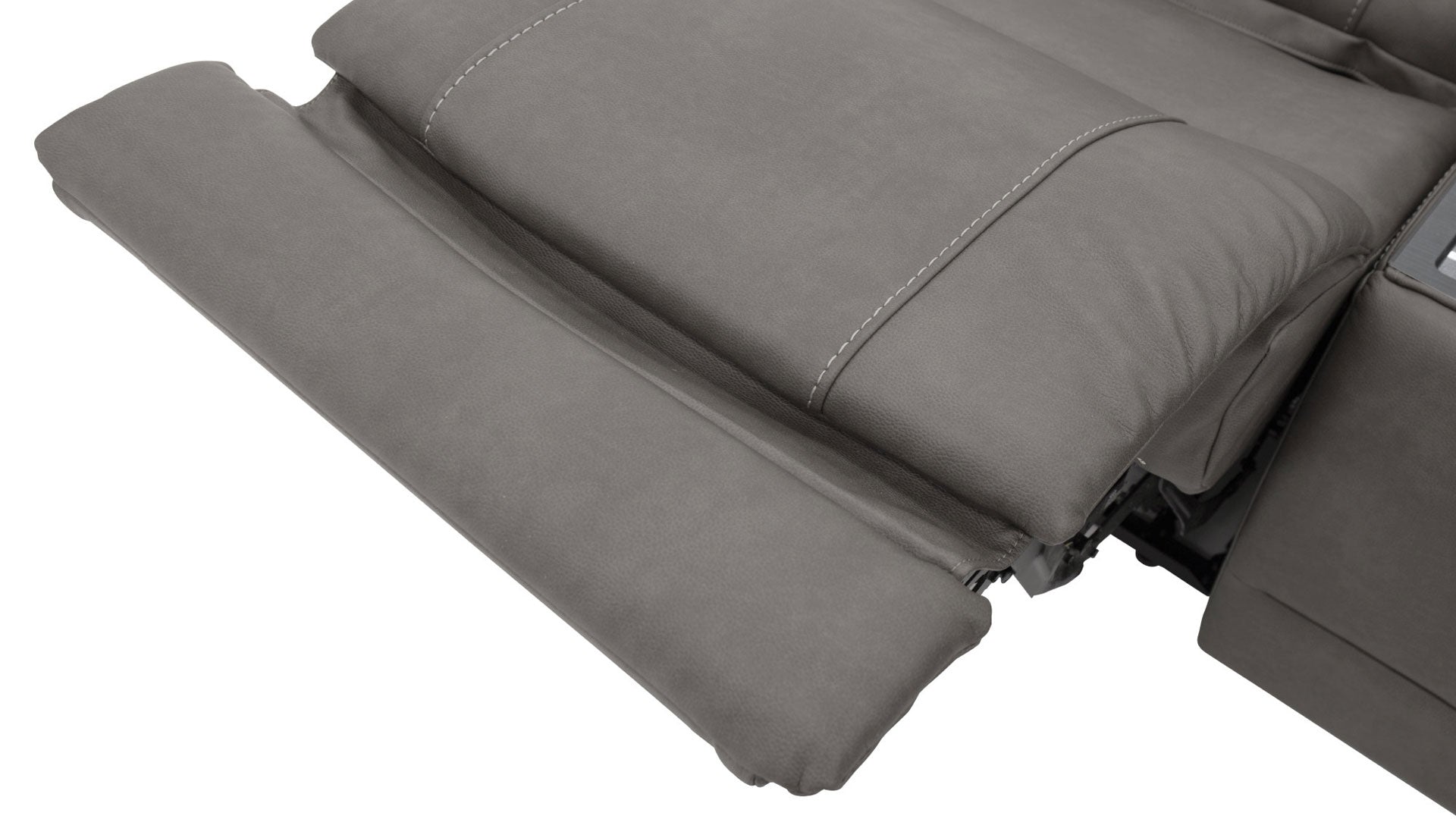 "Close-up of Cougar dark grey performance fabric texture and stitching"