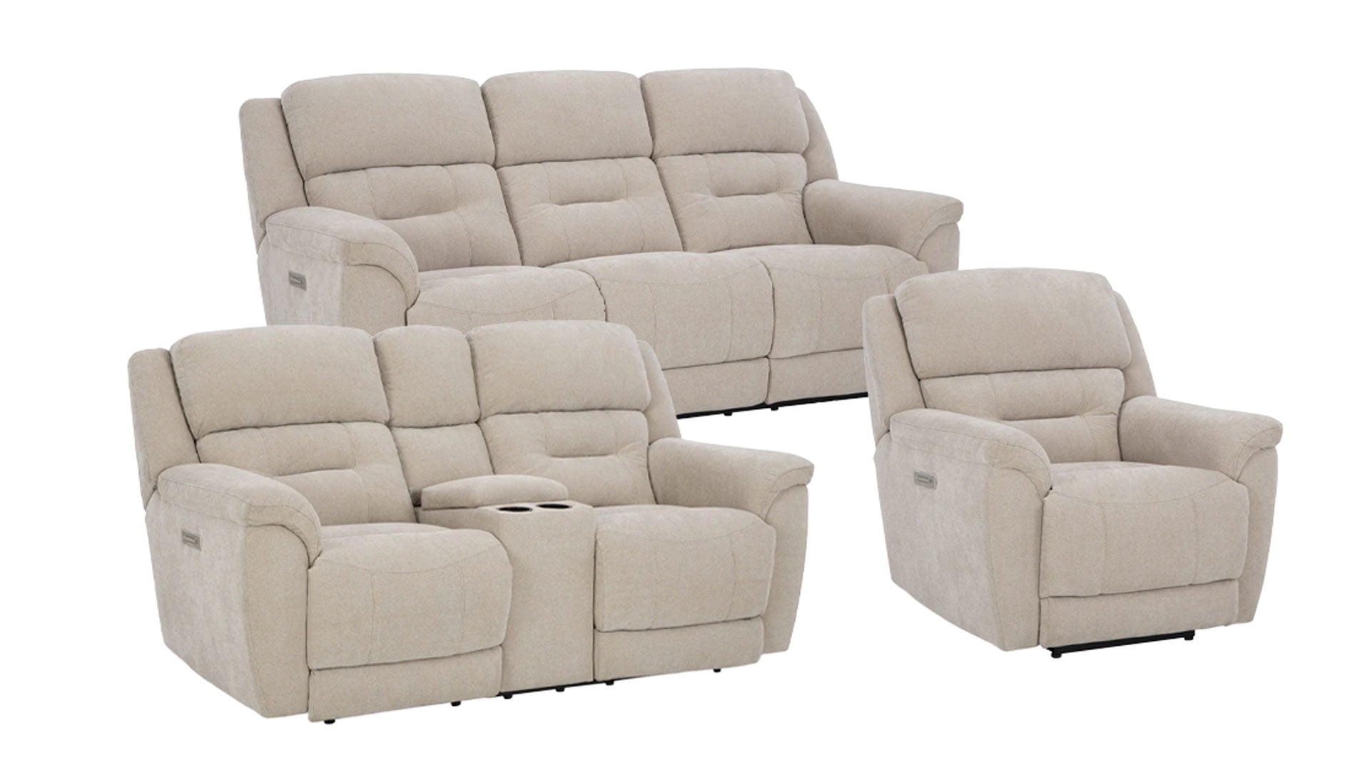 3pc Knockout Stone Power Reclining Sofa, Loveseat & Recliner | Made in USA | Gallery Furniture