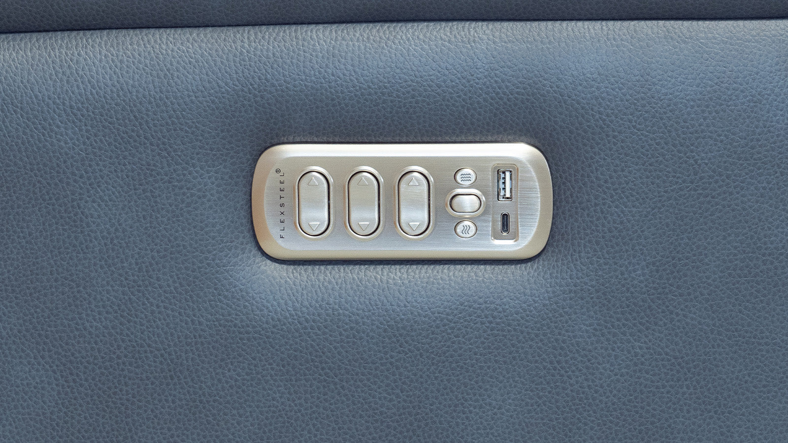 Control panel on a blue leather surface