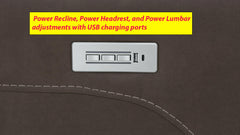Detail view of Cougar cappuccino sectional triple power controls and USB charging port
