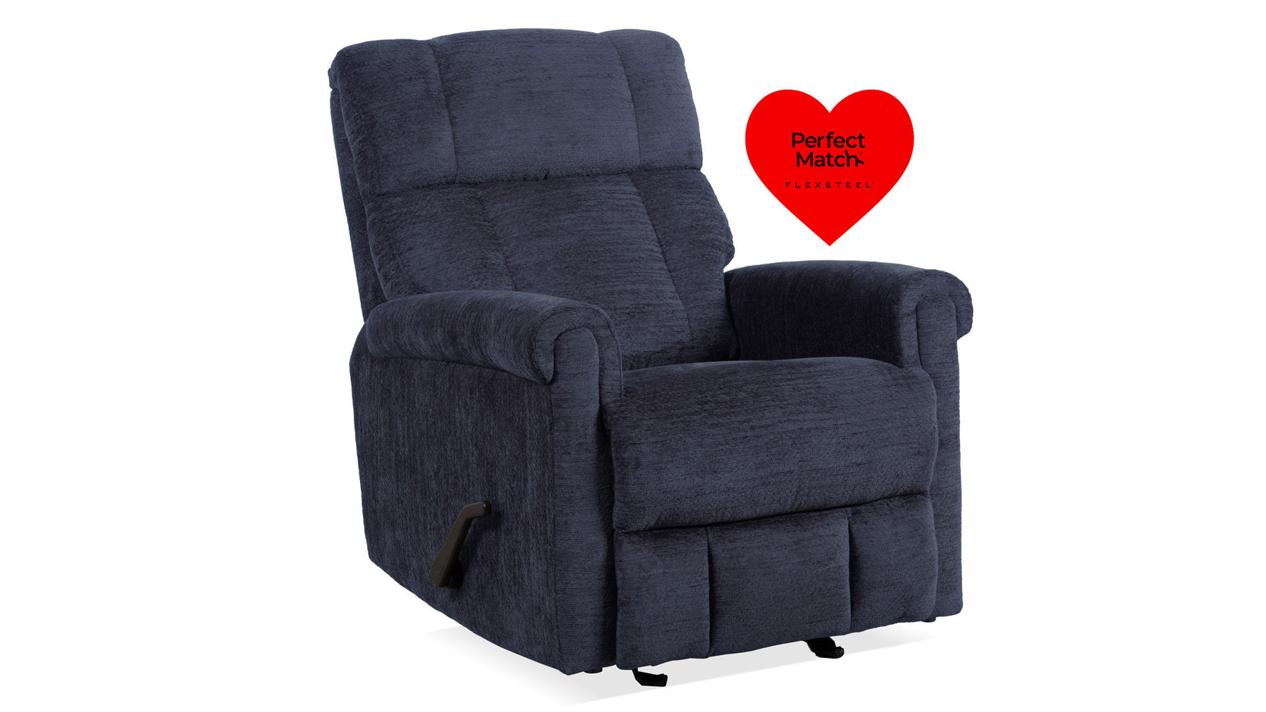 Sillón reclinable con balancín manual Perfect Match Classic en azul nocturno – Sillón tapizado para salón | Gallery Furniture