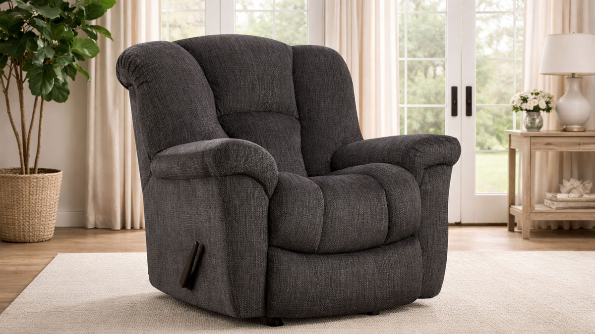 Transformer Ion Charcoal Manual Rocker Recliner – Upholstered Living Room Chair Made in USA | Gallery Furniture