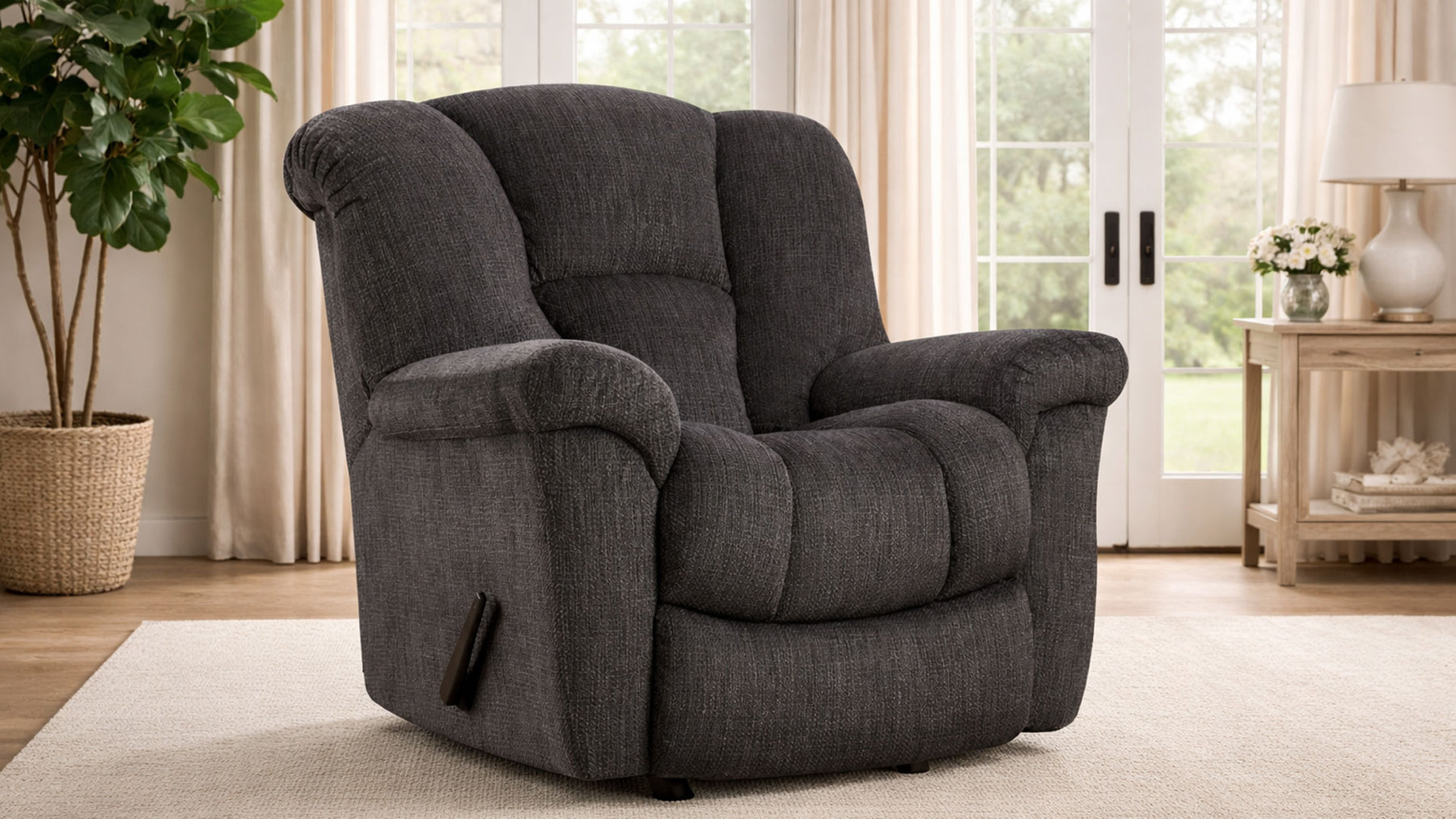 Transformer Ion Charcoal Manual Rocker Recliner – Upholstered Living Room Chair Made in USA | Gallery Furniture