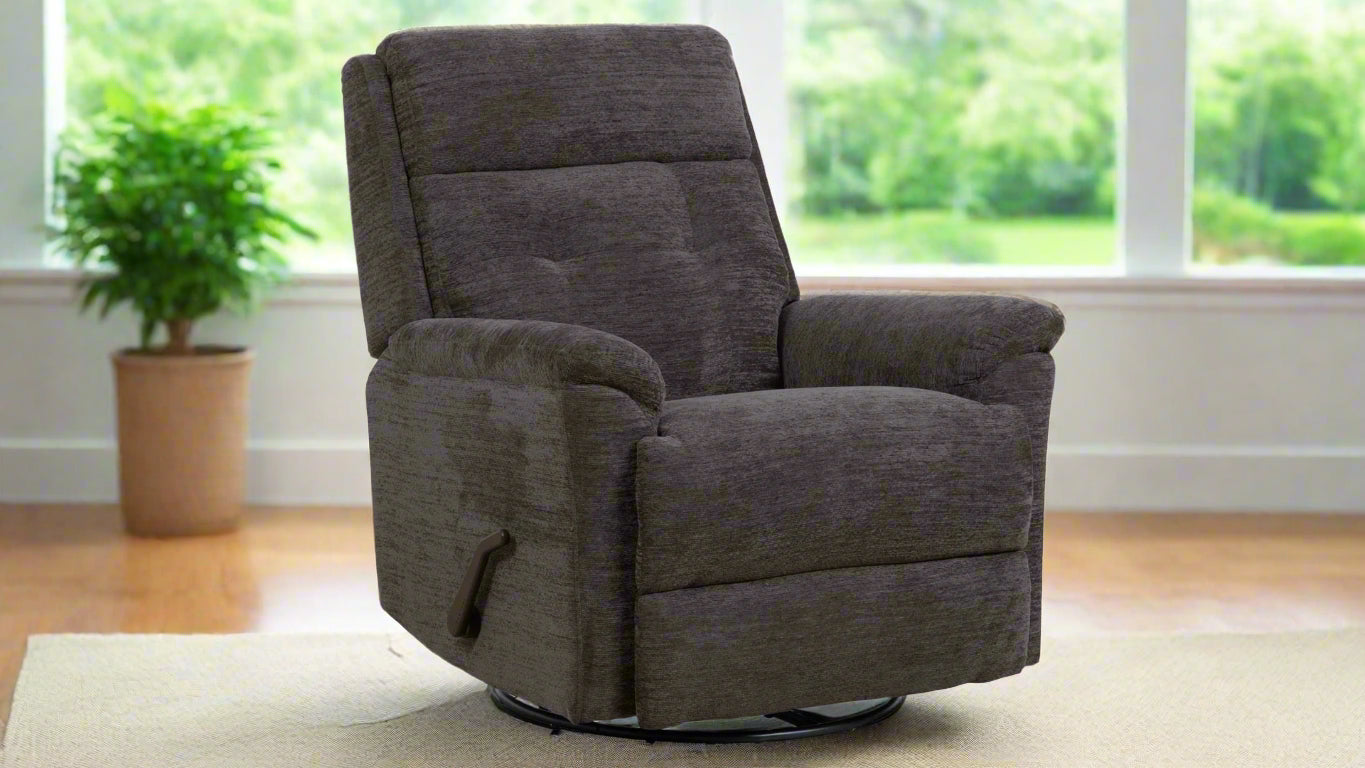 Sillón reclinable giratorio manual de acero sofisticado «Perfect Match» – Sillón tapizado para salón | Gallery Furniture