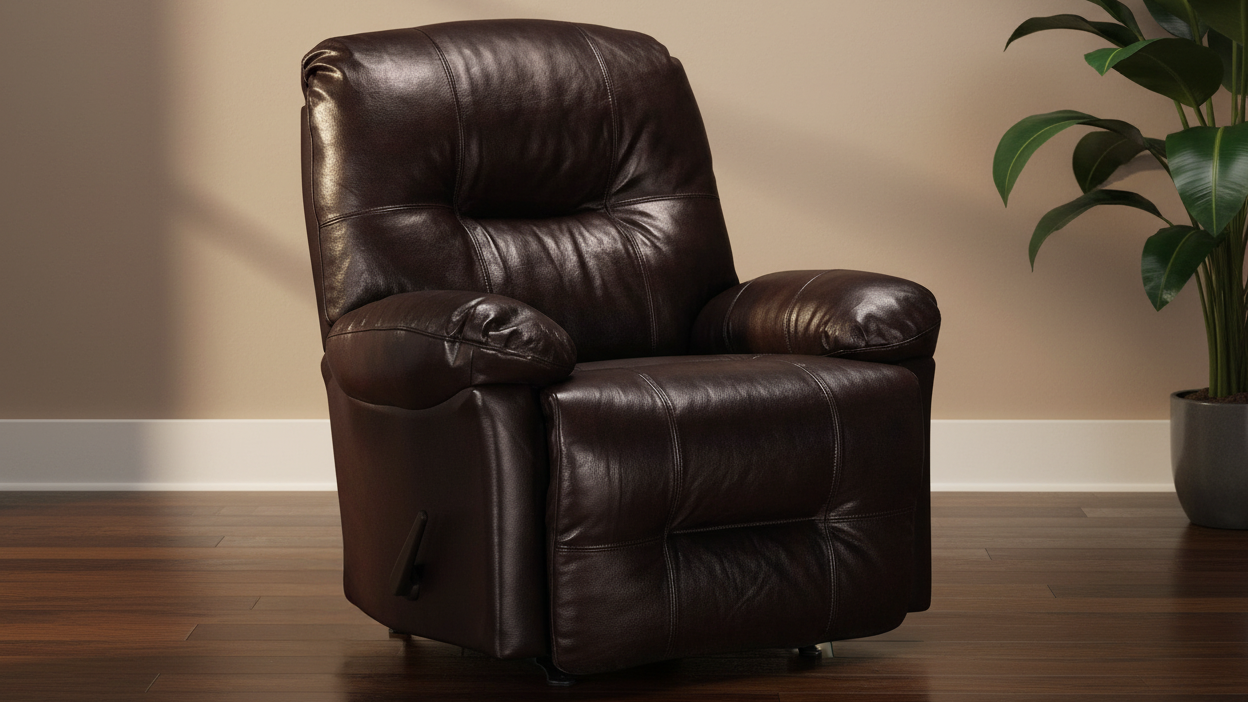 Zaynah Walnut Leather Match Manual Rocker Recliner – Upholstered Living Room Chair Made in USA | Gallery Furniture