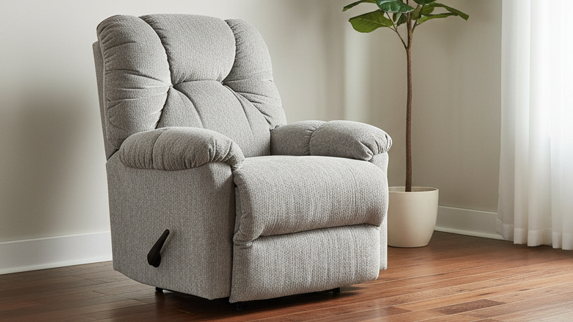 Romulus Stone Manual Rocker Recliner – Upholstered Living Room Chair Made in USA | Gallery Furniture