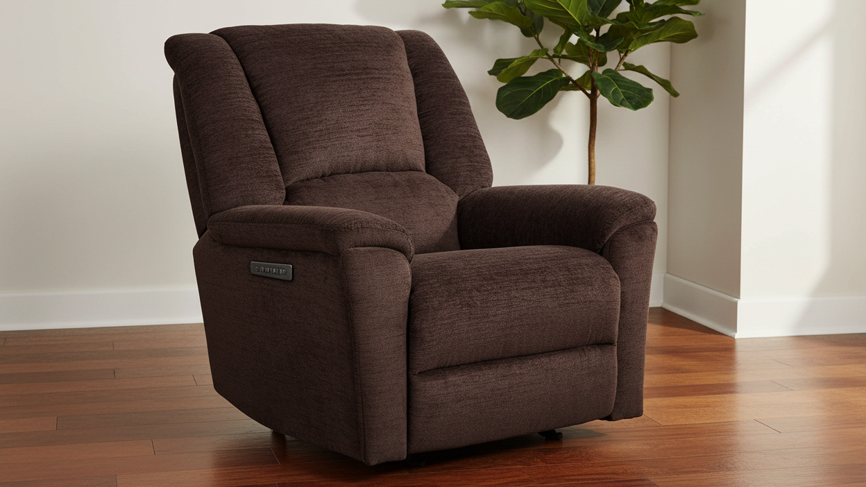 Sillón reclinable Power Rocker de felpa marrón «Perfect Match» – Sillón tapizado para salón | Gallery Furniture