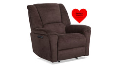 Sillón reclinable Power Rocker de felpa marrón «Perfect Match» – Sillón tapizado para salón | Gallery Furniture