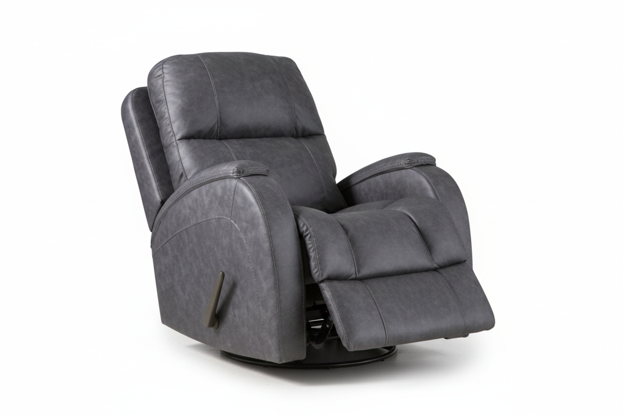 Zena Graphite Manual Swivel Glider Recliner – Upholstered Living Room Chair Made in USA | Gallery Furniture