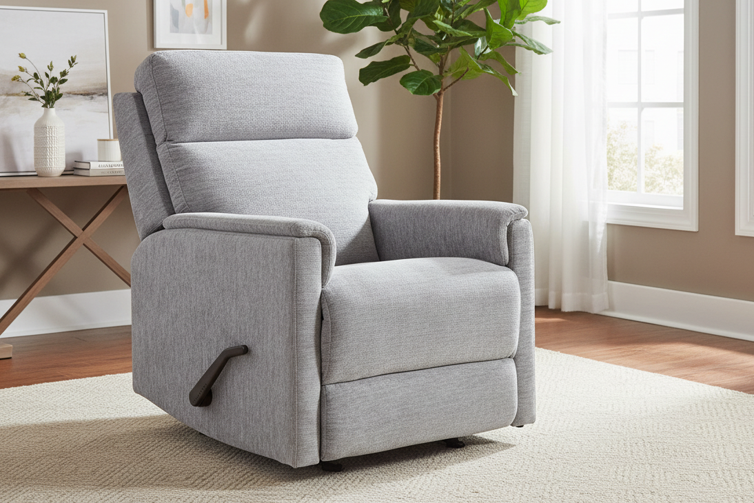 Perfect Match Compact Moon Gray Manual Rocker Recliner – Upholstered Living Room Chair | Gallery Furniture