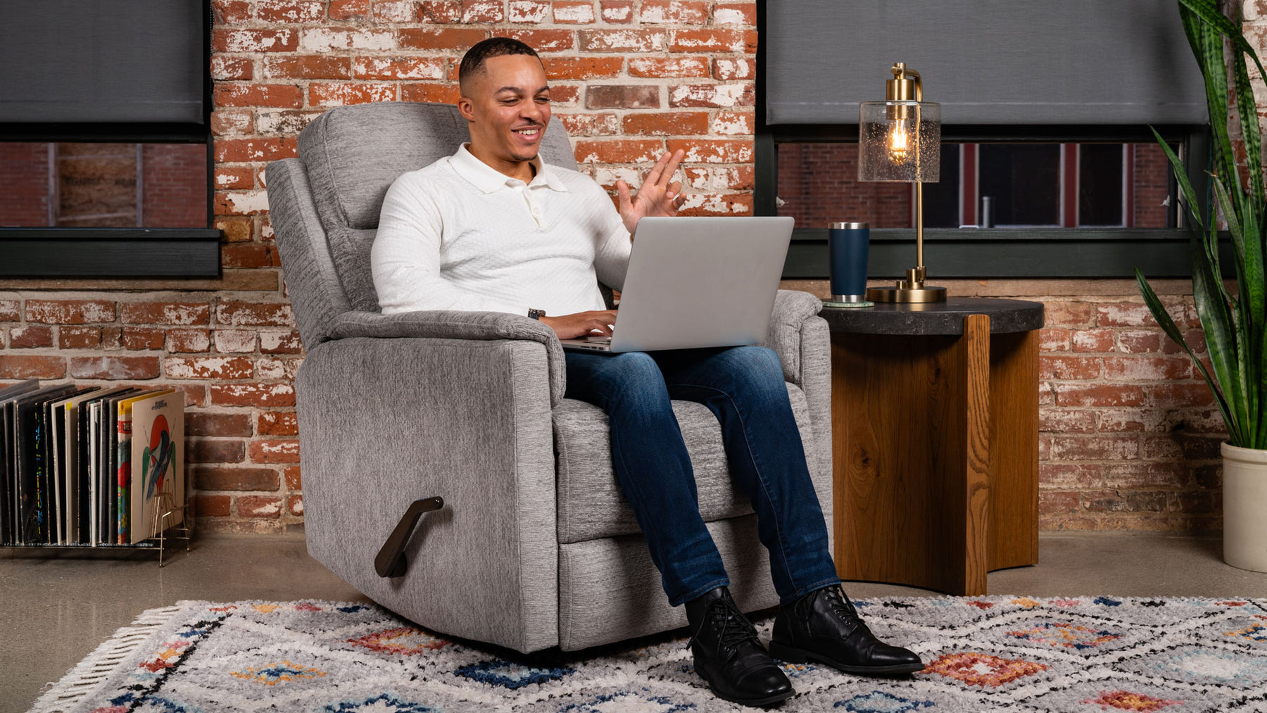 Perfect Match Compact Moon Gray Manual Rocker Recliner – Upholstered Living Room Chair | Gallery Furniture