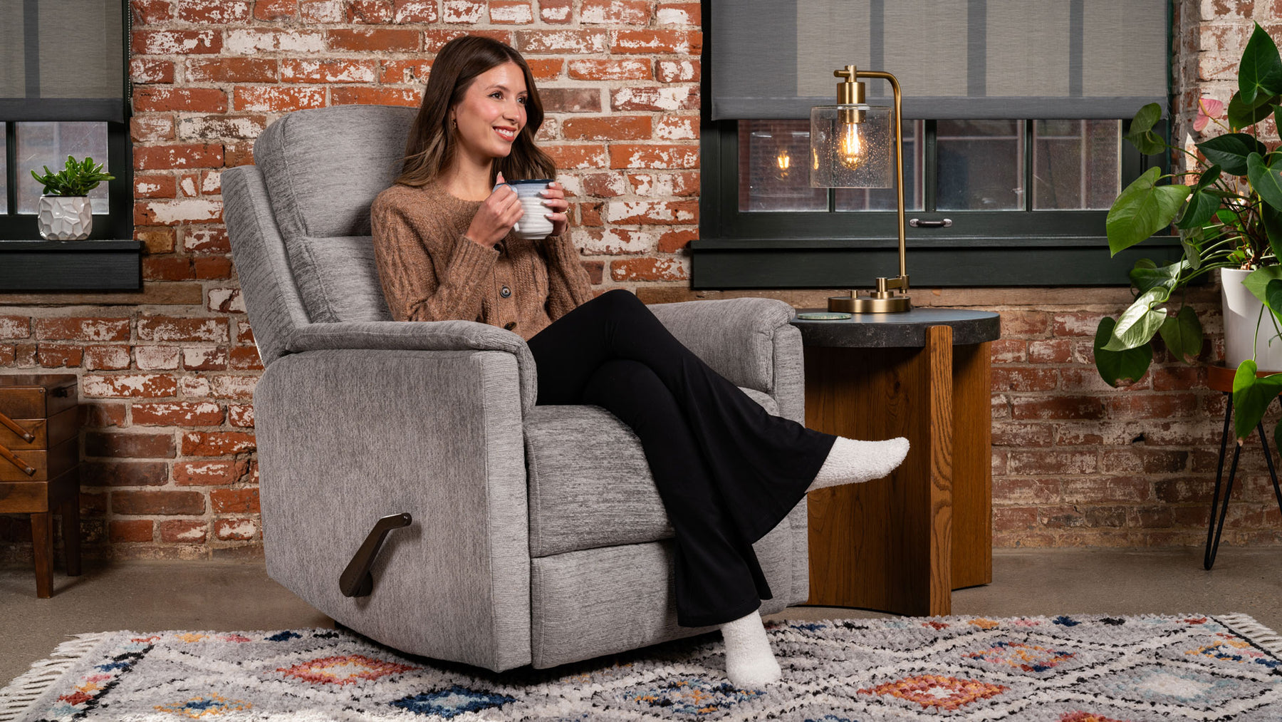 Perfect Match Compact Moon Gray Manual Rocker Recliner – Upholstered Living Room Chair | Gallery Furniture