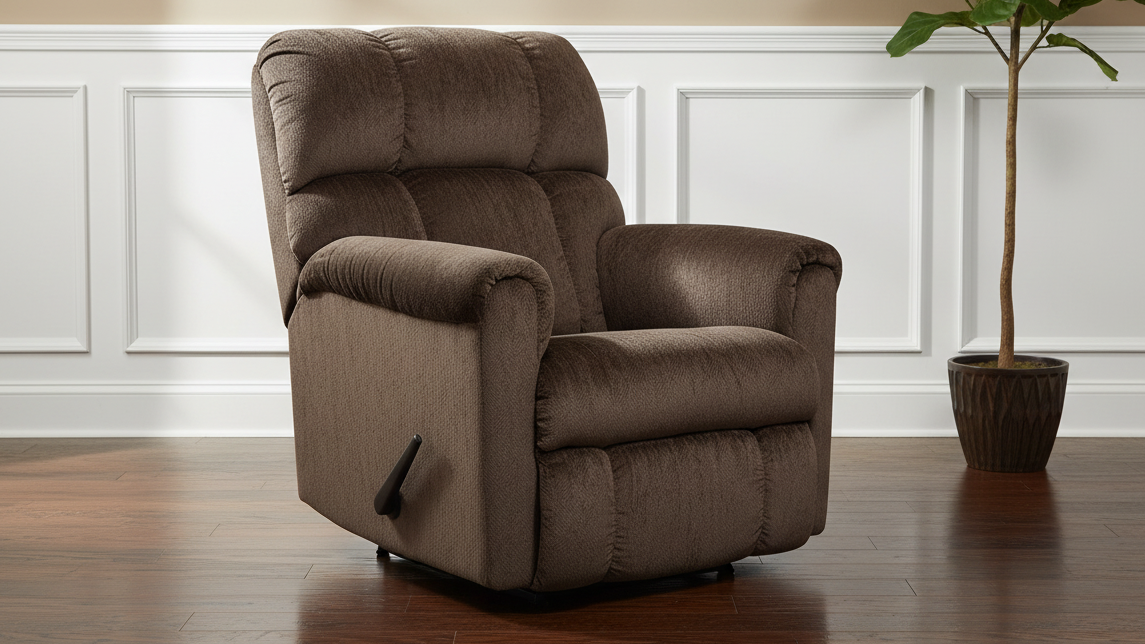Sillón reclinable manual Godiva – Sillón de salón tapizado en marrón, fabricado en EE. UU. | Gallery Furniture