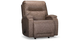 Una silla reclinable Maverly Mushroom Rocker de color marrón con acabado similar al cuero.