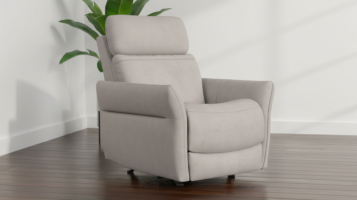 Sillón reclinable Cougar Pheasant Gray Power Rocker – Sillón de salón tapizado en tejido técnico con función de calor y masaje | Gallery Furniture