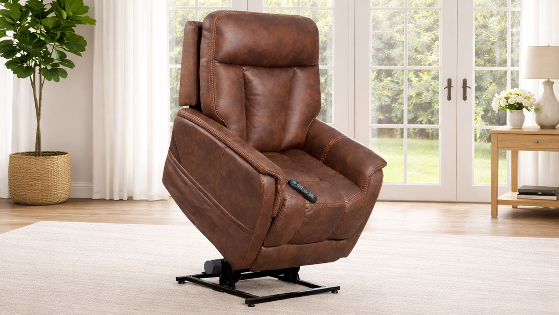 Sillón reclinable eléctrico Flexsteel Atlas Brown P3 – Sillón totalmente reclinable con reposacabezas y soporte lumbar eléctricos | Gallery Furniture