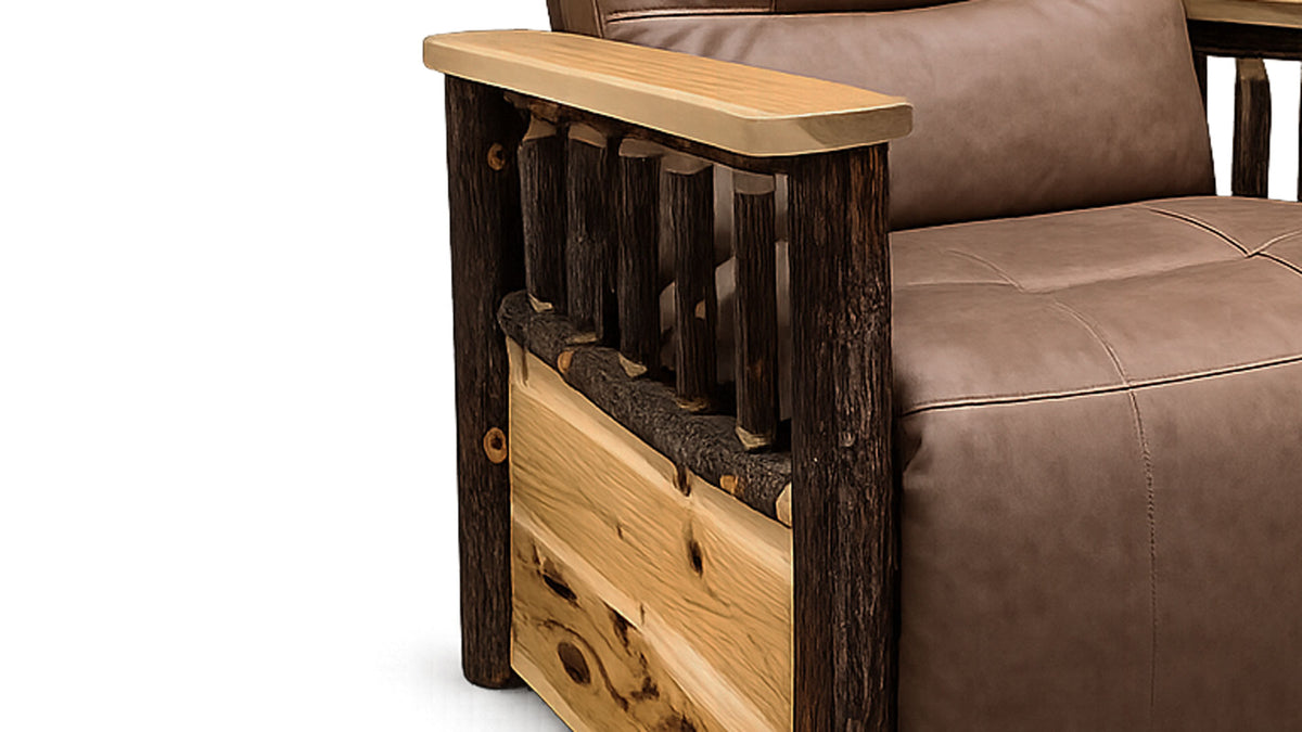 Amish Made Rustic Oak Leather Power Recliner | Gallery Furniture