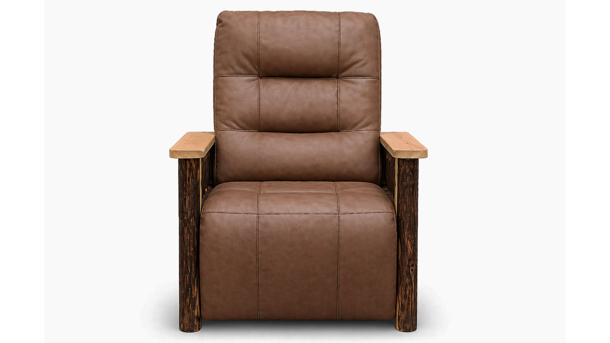 Amish Made Rustic Oak Leather Power Recliner | Gallery Furniture