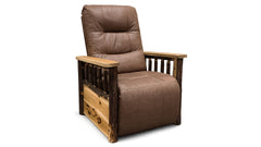 Amish Made Rustic Oak Leather Power Recliner | Gallery Furniture