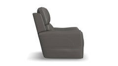 Sillón reclinable eléctrico Flexsteel Cougar en gris oscuro P5 – Con función de calor y masaje y tapizado MackArmor | Gallery Furniture