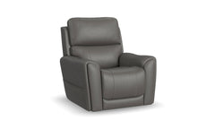 Sillón reclinable eléctrico Flexsteel Cougar en gris oscuro P5 – Con función de calor y masaje y tapizado MackArmor | Gallery Furniture
