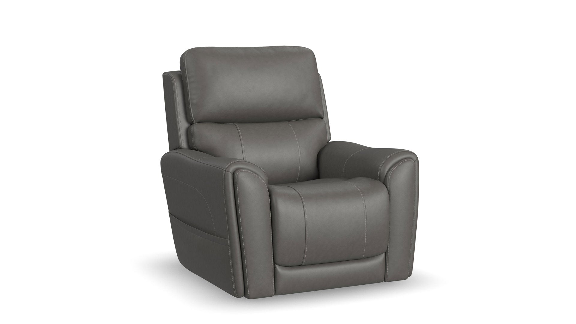 Sillón reclinable eléctrico Flexsteel Cougar en gris oscuro P5 – Con función de calor y masaje y tapizado MackArmor | Gallery Furniture