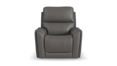 Sillón reclinable eléctrico Flexsteel Cougar en gris oscuro P5 – Con función de calor y masaje y tapizado MackArmor | Gallery Furniture