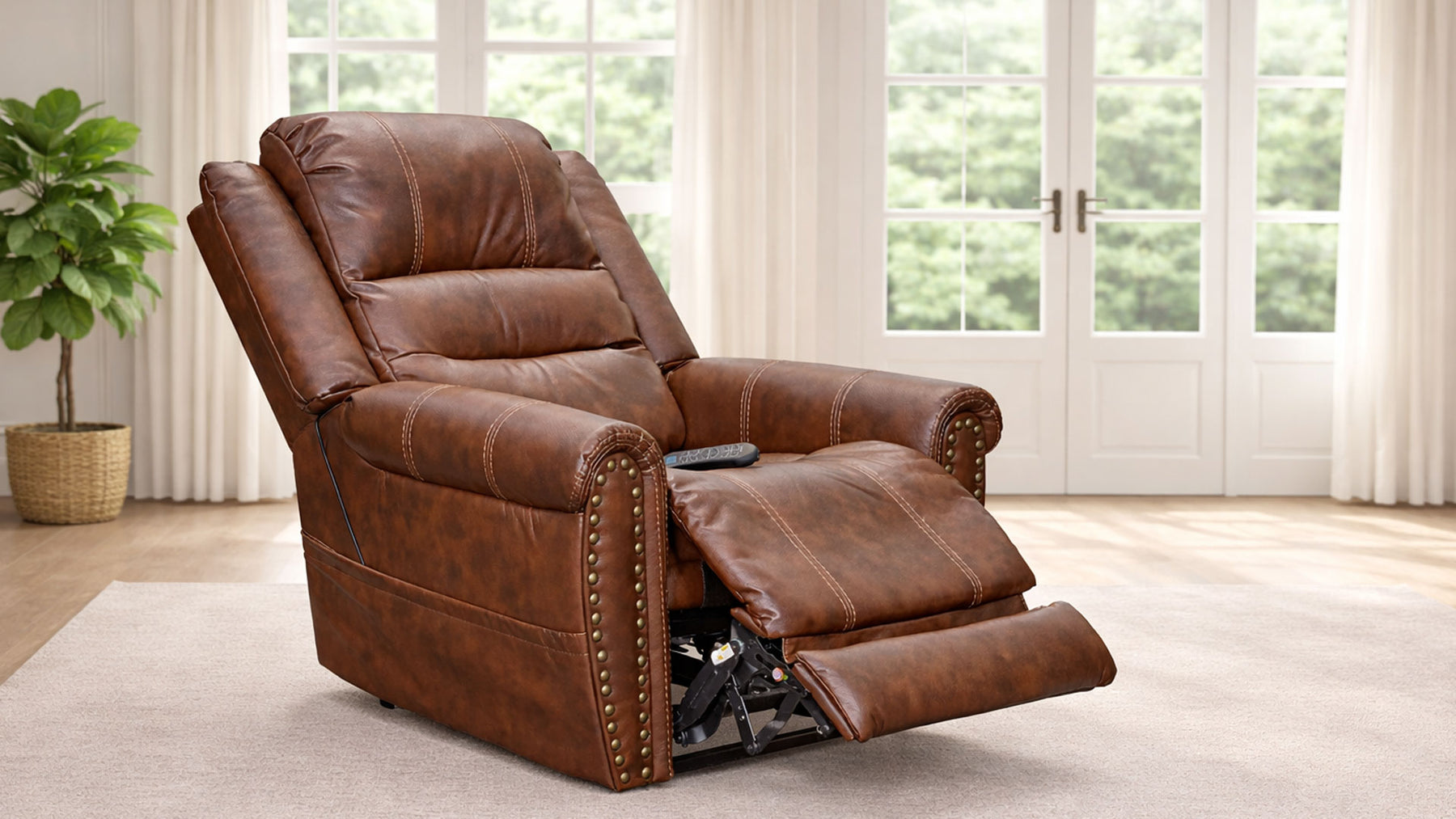 Sillón elevador eléctrico Oscar Pecan P3: sillón reclinable de doble motor y gran resistencia con capacidad para 159 kg | Gallery Furniture