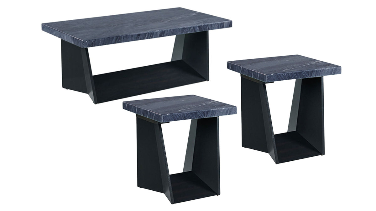 3 Pc Dark Marble Cocktail & 2 End Table Set