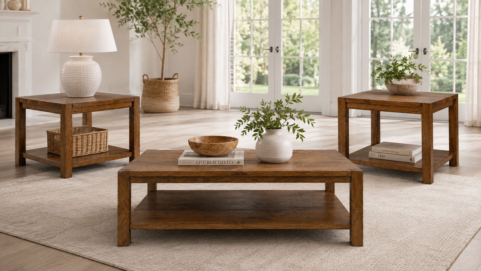 3-Piece Brantbury Hickory Solid Wood Table Set | Amish Made | Gallery Furniture