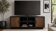 Aria 66" TV Console | Two-Tone Media Stand with Walnut Doors | Gallery Furniture