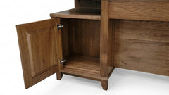 Wooden cabinet with an open door on a white background